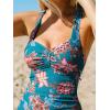 imageCUPSHE Womens One Piece Swimsuit Ruched Tummy Control Swimwear Cross Back SelfTieBlue Floral