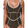 imageCUPSHE Womens One Piece Swimsuit Scoop Neck Bathing Suit Color Block Adjustable Wide StrapsBrown