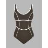 imageCUPSHE Womens One Piece Swimsuit Scoop Neck Bathing Suit Color Block Adjustable Wide StrapsBrown
