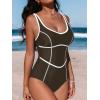 imageCUPSHE Womens One Piece Swimsuit Scoop Neck Bathing Suit Color Block Adjustable Wide StrapsBrown