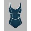 imageCUPSHE Womens One Piece Swimsuit Scoop Neck Bathing Suit Color Block Adjustable Wide StrapsTeal Blue