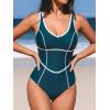 imageCUPSHE Womens One Piece Swimsuit Scoop Neck Bathing Suit Color Block Adjustable Wide StrapsTeal Blue