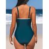 imageCUPSHE Womens One Piece Swimsuit Scoop Neck Bathing Suit Color Block Adjustable Wide StrapsTeal Blue