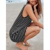 imageCUPSHE Womens Sleeveless Swimsuit Coverup Waffle Knit Swimwear Beach Cover Ups Twisted Mini DressBlack White Stripe