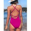 imageCUPSHE Womens Solid Color V Neck Lace Up One Piece SwimsuitMagenta