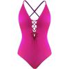 imageCUPSHE Womens Solid Color V Neck Lace Up One Piece SwimsuitMagenta