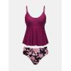 imageCUPSHE Womens Tankini Sets Two Piece Swimsuit Scoop Neck Mid Rise Adjustable Straps Ruffled HemDeep MagentaFloral
