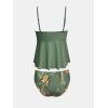 imageCUPSHE Womens Tankini Sets Two Piece Swimsuit Scoop Neck Mid Rise Adjustable Straps Ruffled HemOlive GreenFloral