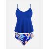 imageCUPSHE Womens Tankini Sets Two Piece Swimsuit Scoop Neck Mid Rise Adjustable Straps Ruffled HemRoyal BlueTropical