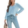 imageCUPSHE Long Sleeve Tops for Women Eyelet Scalloped Lace V Neck Blouse Casual Loose Fashion ShirtsLight Blue