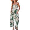 imageCUPSHE Summer Women Slip Ruching Smocked Jumpsuit Pants Square Neck Speghetti Straps Loose Waisted MaxiGreen Floral
