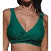 imageCUPSHE Women Swimsuit Bikini Top Wrap Self Tie Bathing Suit with Fixed Wide StrapsEmerald Green