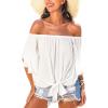 imageCUPSHE Women Tops Boho OffShoulder Neck Ruffle Sleeve Blouse Short Sleeve Tee Shirt Casual SummerWhite