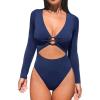 imageCUPSHE Womens One Piece Swimsuit Rash Guard Long Sleeve Cutout UPF 50 UV Deep V Neck ORingDark Navy Blue