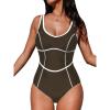 imageCUPSHE Womens One Piece Swimsuit Scoop Neck Bathing Suit Color Block Adjustable Wide StrapsBrown