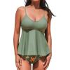 imageCUPSHE Womens Tankini Sets Two Piece Swimsuit Scoop Neck Mid Rise Adjustable Straps Ruffled HemOlive GreenFloral