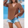 imageCUPSHE Women Floral Lace Scalloped Top Long Sleeve Shirts V Neck BlousesBrown