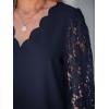 imageCUPSHE Women Floral Lace Scalloped Top Long Sleeve Shirts V Neck BlousesNavy