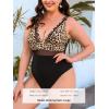imageCUPSHE Women Plus Size One Piece Swimsuit V Neck Mesh Sheer Tummy Control Bathing Suit with Adjustable Wide StrapsBlack Leopard