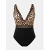 imageCUPSHE Women Plus Size One Piece Swimsuit V Neck Mesh Sheer Tummy Control Bathing Suit with Adjustable Wide StrapsBlack Leopard