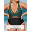 imageCUPSHE Women Plus Size One Piece Swimsuit V Neck Mesh Sheer Tummy Control Bathing Suit with Adjustable Wide StrapsBlackGreen