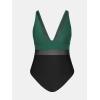imageCUPSHE Women Plus Size One Piece Swimsuit V Neck Mesh Sheer Tummy Control Bathing Suit with Adjustable Wide StrapsBlackGreen