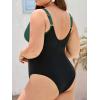 imageCUPSHE Women Plus Size One Piece Swimsuit V Neck Mesh Sheer Tummy Control Bathing Suit with Adjustable Wide StrapsBlackGreen