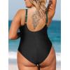 imageCUPSHE Women Plus Size One Piece Swimsuit V Neck Mesh Sheer Tummy Control Bathing Suit with Adjustable Wide StrapsBlackGreen