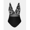 imageCUPSHE Women Plus Size One Piece Swimsuit V Neck Mesh Sheer Tummy Control Bathing Suit with Adjustable Wide StrapsBlackWhite Spot
