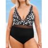 imageCUPSHE Women Plus Size One Piece Swimsuit V Neck Mesh Sheer Tummy Control Bathing Suit with Adjustable Wide StrapsBlackWhite Spot