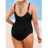 imageCUPSHE Women Plus Size One Piece Swimsuit V Neck Mesh Sheer Tummy Control Bathing Suit with Adjustable Wide StrapsBlackWhite Spot