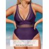 imageCUPSHE Women Plus Size One Piece Swimsuit V Neck Mesh Sheer Tummy Control Bathing Suit with Adjustable Wide StrapsBlackberry Wine