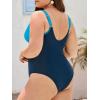 imageCUPSHE Women Plus Size One Piece Swimsuit V Neck Mesh Sheer Tummy Control Bathing Suit with Adjustable Wide StrapsBright BlueNavy