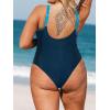 imageCUPSHE Women Plus Size One Piece Swimsuit V Neck Mesh Sheer Tummy Control Bathing Suit with Adjustable Wide StrapsBright BlueNavy