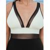 imageCUPSHE Women Plus Size One Piece Swimsuit V Neck Mesh Sheer Tummy Control Bathing Suit with Adjustable Wide StrapsWhiteBlack