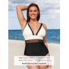 imageCUPSHE Women Plus Size One Piece Swimsuit V Neck Mesh Sheer Tummy Control Bathing Suit with Adjustable Wide StrapsWhiteBlack