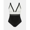 imageCUPSHE Women Plus Size One Piece Swimsuit V Neck Mesh Sheer Tummy Control Bathing Suit with Adjustable Wide StrapsWhiteBlack