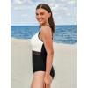 imageCUPSHE Women Plus Size One Piece Swimsuit V Neck Mesh Sheer Tummy Control Bathing Suit with Adjustable Wide StrapsWhiteBlack
