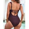 imageCUPSHE Women Swimsuit Maternity One Piece Bathing Suit Deep V Neck Ruffle Back Tie Ruching Adjustable Straps SwimwearBrown