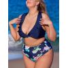 imageCUPSHE Women Swimsuit Plus Size Bikini Set High Waisted Ruffled Front Self Tie Back Ruched Bathing SuitIndigo BlueFloral
