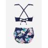 imageCUPSHE Women Swimsuit Plus Size Bikini Set High Waisted Ruffled Front Self Tie Back Ruched Bathing SuitIndigo BlueFloral