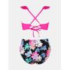 imageCUPSHE Women Swimsuit Plus Size Bikini Set High Waisted Ruffled Front Self Tie Back Ruched Bathing SuitMagentaBlack Floral