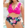 imageCUPSHE Women Swimsuit Plus Size Bikini Set High Waisted Ruffled Front Self Tie Back Ruched Bathing SuitMagentaBlack Floral