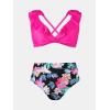 imageCUPSHE Women Swimsuit Plus Size Bikini Set High Waisted Ruffled Front Self Tie Back Ruched Bathing SuitMagentaBlack Floral