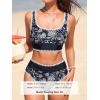 imageCUPSHE Womens Bikini Sets Two Piece Swimsuit Scoop Neck Tank Wide Straps Midkini StitchingBlackWhite