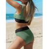 imageCUPSHE Womens Bikini Sets Two Piece Swimsuit Scoop Neck Tank Wide Straps Midkini StitchingGreenBlack