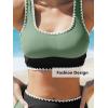 imageCUPSHE Womens Bikini Sets Two Piece Swimsuit Scoop Neck Tank Wide Straps Midkini StitchingGreenBlack