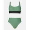 imageCUPSHE Womens Bikini Sets Two Piece Swimsuit Scoop Neck Tank Wide Straps Midkini StitchingGreenBlack