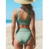 imageCUPSHE Womens Bikini Sets Two Piece Swimsuit Scoop Neck Tank Wide Straps Midkini StitchingLight Green