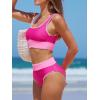 imageCUPSHE Womens Bikini Sets Two Piece Swimsuit Scoop Neck Tank Wide Straps Midkini StitchingMagentaPink